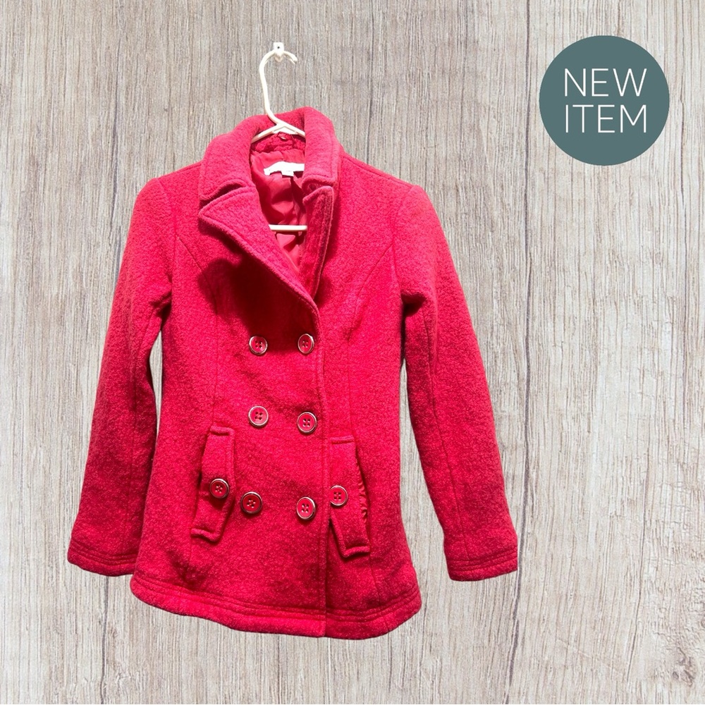 New York & Company pea coat pink wool jacket women’s winter coat double panel